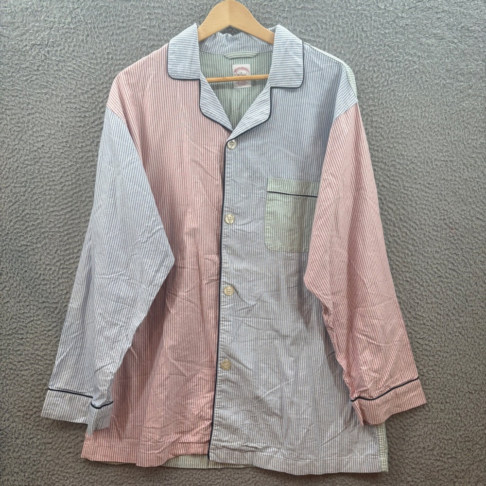 Brooks Brothers Pajama Top Men Large Striped Colorblock Cotton Long Sleeve